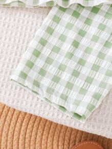 Summer Baby/Baby GirlScoop Neck Ruffle Hem Knitted Plaid Vest Top + Loose Knitted Plaid Pants Set
