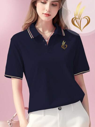 Camiseta de manga corta con estampado gráfico de medalla creativa para mujer, de verano