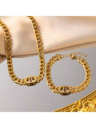 1 Set Stainless Steel Cuban Link Necklace, Personalized Versatile Choker Chain