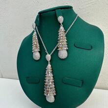2 pièces Ensemble de collier de banquet de luxe et de boucles d'oreilles du Moyen-Orient de Dubaï pour femmes, parure de bijoux quotidiens de mariage de mariée d'Arabie Saoudite avec micro-incrustation de zirconium coloré