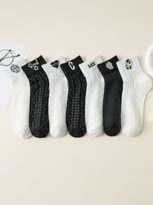 7 pares de calcetines de tobillo finos, de malla, encaje floral y transpirables para mujer en verano, de colores aleatorios