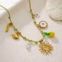 Colar feminino boêmio de aço inoxidável com pingente de concha de concha de oceano, estrela do mar, coração, olhos de diabo, joias, corrente de elos, moda praia, férias, presentes