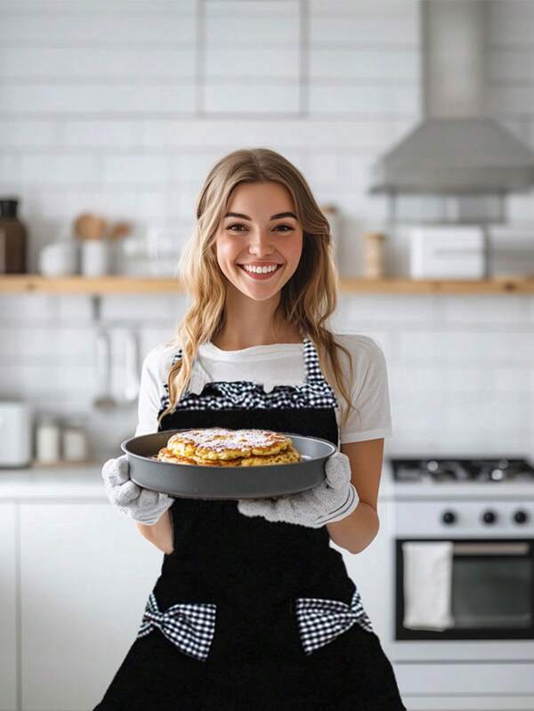 1 pieza o 3 piezas ¡Esencial para hornear/cocinar! Delantal con lazo negro y blanco, resistente a las manchas y la suciedad con diseño de correa ajustable