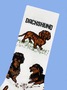 1 Pair Of Cartoon Dog Pattern Men's Mid Length Socks