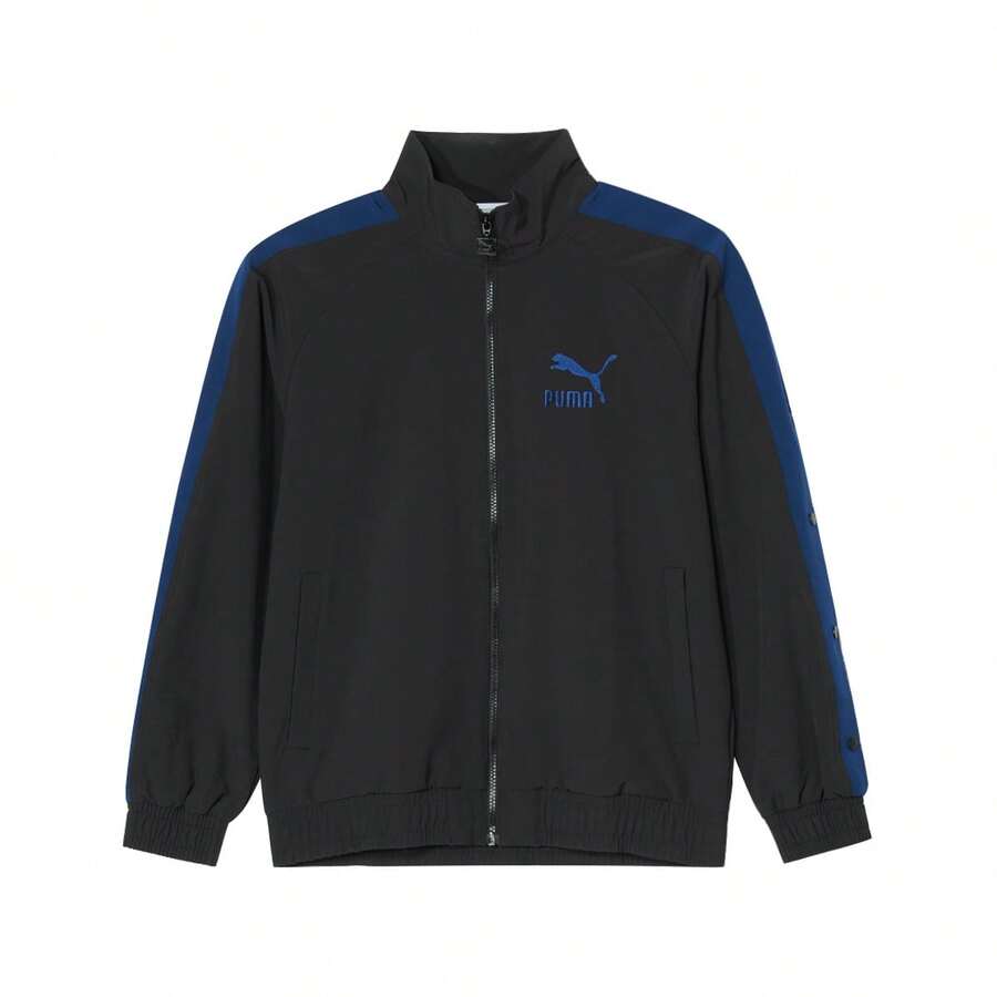 Puma Unisex Logo Vintage Stand Collar Color Block Jacket 62820301, Suitable For Spring & Autumn - Black - View 1