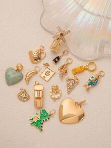 1pc Stainless Steel Cute Cartoon Unicorn Horn Bun, Dinosaur, Champagne, Horseshoe, Taxi Shape Pendant, Suitable For DIY Necklace, Bracelet, Earring, Bag Chain, Keychain, 18K Gold Plated, Waterproof And Sweat-Resistant, Ideal Creative Pendant Gift For Wife, Mother And Girlfriend - Multicolor - View 6