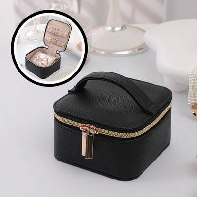 1pc Portable Multi-Functional Jewelry Box With Storage Bag, PU Leather Jewelry Ring Box Necklace Box Jewelry Box Oxidation Proof Birthday Gift, Super Large Capacity Jewelry Box For Earrings, Rings, Bracelets, Necklaces, Hair Accessories, Suitable As Gift For Girlfriends, Friends, Girls For Holiday Or Birthday Summer Goods For Women Storage Organizer Gift Back To School,Travel Essential