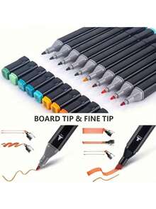 24/48/80 支彩色酒精马克笔套装，带双头搅拌器，用于绘画、素描、着色的艺术马克笔，艺术笔和永久性荧光笔，重返校园 - 彩色 - 查看 6