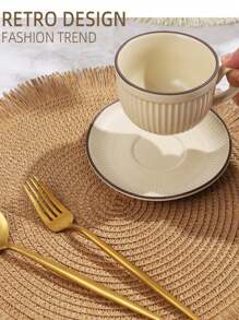 2 piezas/8 piezas Manteles individuales redondos de 15 pulgadas de fibra de papel tejida con borlas, resistentes al calor, decoración de vajilla de hotel y restaurante, decoración de mesa de comedor y sala de estar, antideslizante, adecuado para reuniones en el hogar y fiestas de boda