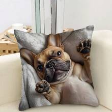 TOPSSCTR 1 față de pernă cu imprimeu vintage cu buldog francez, imprimare pe o singură față, lavabilă la mașină, închidere cu fermoar, material poliester, potrivită pentru diverse camere - ideală pentru Crăciun, Anul Nou, Ziua Îndrăgostiților (inserția de pernă nu este inclusă), față de pernă decorativă - Maro - Vizualizare 1