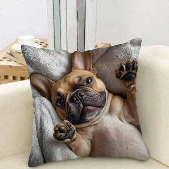 TOPSSCTR 1 pieza Funda de almohada vintage de Bulldog Francés, impresión de un solo lado, lavable a máquina, cierre con cremallera, funda decorativa de poliéster para varios tipos de habitaciones - ideal para Navidad, Año Nuevo, Día de San Valentín (sin relleno), Fundas de almohada decorativas