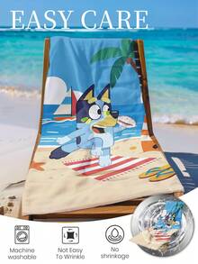 Bluey 1条蓝色沙滩巾，可爱蓝色图案泳装浴巾，时尚沙滩巾，超强吸水浴巾，适用于浴室、游泳、健身、瑜伽，柔软舒适的超细纤维毛巾，轻便易携，防风防紫外线，防沙，适合夏季旅行、度假、浴室装饰，可选配收纳袋 - 彩色 - 查看 10