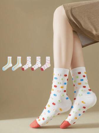 5 paires de chaussettes mi-mollet pour femmes, amusantes et mignonnes pour Halloween, Noël, rentrée des classes, port quotidien. Absorbantes et douces, conviennent pour l'hiver/le printemps/l'été/l'automne