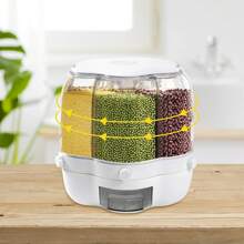 Contenitore ermetico per cereali con 6 vassoi, girevole a 360°, distributore di cibo per cereali, capacità 17,63 l/8 kg, in PP, a prova di perdite e resistente ai parassiti, colore matcha/bianco