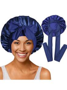 Chapeau rond à large bord pour dame avec nœud papillon en ruban simulé en soie, élastique. Bonnet de sommeil/attache-cheveux respirant et lisse antidérapant, convenant pour la vie quotidienne familiale, la beauté et la coiffure
