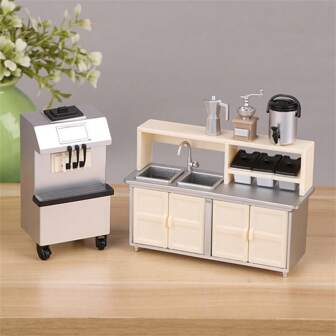 1pc 1:12 Scale Miniature Plastic Dollhouse Accessories - Ice Cream Machine, Bubble Tea Bucket, Coffee Bean Grinder, Coffee Pot, Tea Station Models, Convenience Store & Bubble Tea Shop Decor