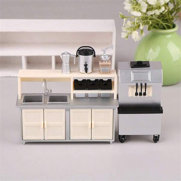 5pcs/1pc Micro Scene Home Appliance Model, Micro Scene Milk Tea Shop Appliance Model, Ice Cream Machine Model, Milk Tea Bucket Model, Bean Grinder Model, Coffee Pot Model, Milk Tea Workbench Model, 1:12 Doll House Simulation Mini Plastic Convenience Store Milk Tea Shop Utensil Scene Model Ornament, Christmas Gift, Christmas Micro Scene Decoration Ornament