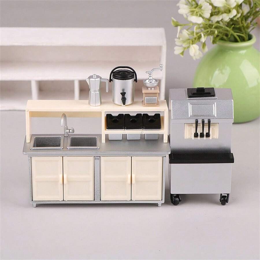 5pcs/1pc Micro Scene Home Appliance Model, Micro Scene Milk Tea Shop Appliance Model, Ice Cream Machine Model, Milk Tea Bucket Model, Bean Grinder Model, Coffee Pot Model - Multicolor - View 1