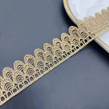 1码金色波浪纹刺绣蕾丝花边，适合DIY服装和家居装饰工艺品