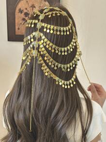 Herseygold 1 pieza Nueva cadena para la cabeza chapada en oro, accesorios para el cabello de novia de estilo del Medio Oriente/árabe, regalo de joyería de lujo para mujeres turcas/kurdas, accesorios para bodas