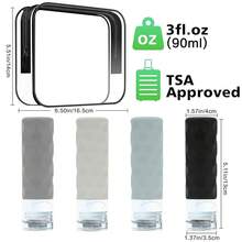 Travel Bottles Toiletries 4pcs 3oz Containers. TSA Approved BPA Leak Proof Premium Silicone Refillable Squeezable Travel Size Bottles/Toiletry Bag Gray - Xám - Xem 2