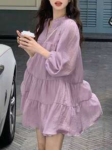 夏季高端法式收腹显瘦时尚别致泡泡袖连衣裙