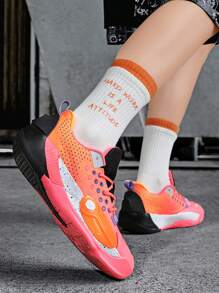 Unisex Fashion Basketball Shoes, Couple Casual Shoes, Solid Color Outdoor Non-Slip Sports Lace-Up Sneakers For Men And Women, Versatile Running Shoes For All Seasons
