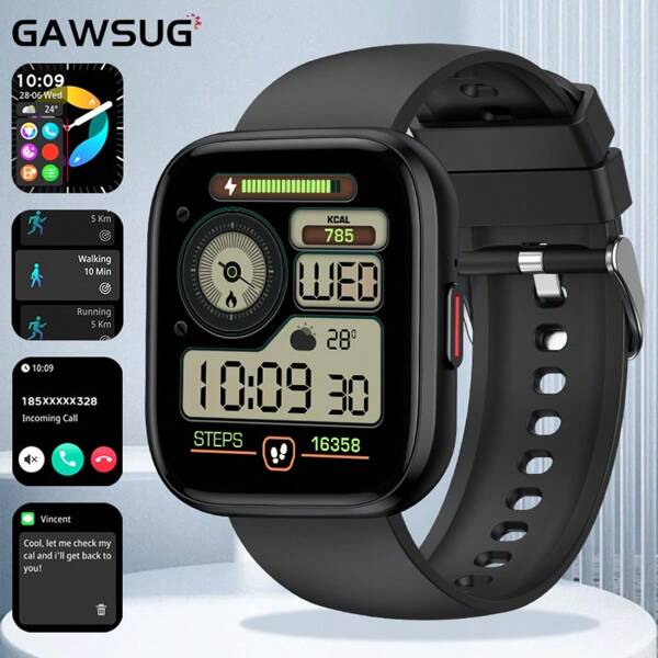 Gawsug 1 pièce Montre connectée mode, écran haute définition de 1,85 pouces, appels sans fil et réception des notifications, compatible avec les systèmes iOS et Android, enregistrement d'activité, contrôle de l'appareil photo à distance, modes sportifs multiples