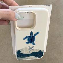 1 pieza Funda de teléfono con patrón de olas oceánicas, tortugas marinas y estrellas de mar, de material de TPU con diseño vintage, compatible con iPhone//Redmi