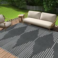 Falflor 150x245cm Outdoor Rug For Patios Waterproof Reversible Plastic Picnic Blanket Lightweight Garden Rug Plastic Camping Carpet For RV Backyard Beach Picnic Balcony(Grey) - Grey - View 7