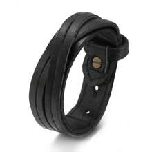 1pc Men's Fashion Bracelet Personality Simple V Face X Face Glossy Leather Bracelet Suitable For Daily Wear