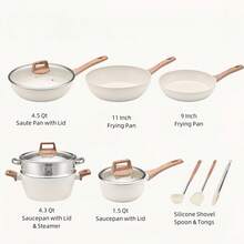 Non-Stick Ceramic Cookware Set, Casserole Pot And Frying Pan, Cooking Pots With Heat-Resistant Handles, White Granite Coating, PFOS/PFAS Free, Gift For Women, Christmas Gift - Multicolor - View 8