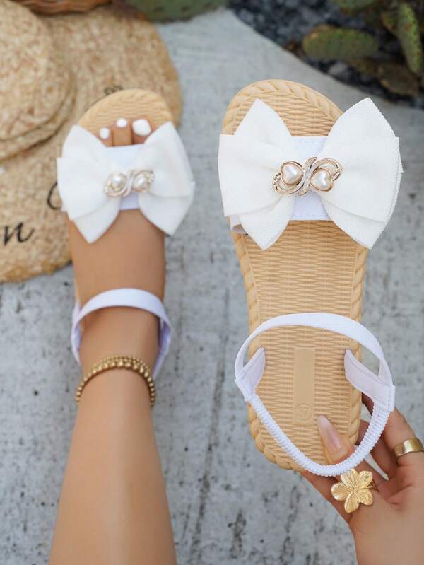 Boho-Kristall Schleifen-Sandalen mit offenen Zehen, Perlen-Dekoration und Leinen-Seil-Sohle, geeignet für Strand, Urlaub, Party, Sommer Mode