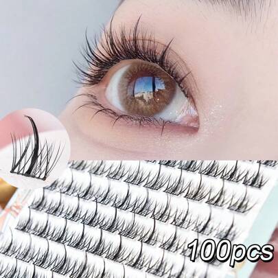 100pcs/Box 10rows Cluster Shaped False Eyelashes, Natural And Thick Style, Versatile Eye Makeup Tool False Eyelashes Waterproof Natural Style For Beginners Makeup