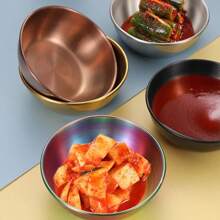3/5/10pcs Set Stainless Steel Mini Independent Seasoning Bowls, Round Seasoning Dishes, Sushi Dipping Sauce Bowls, Appetizer Dishes,School Supplies