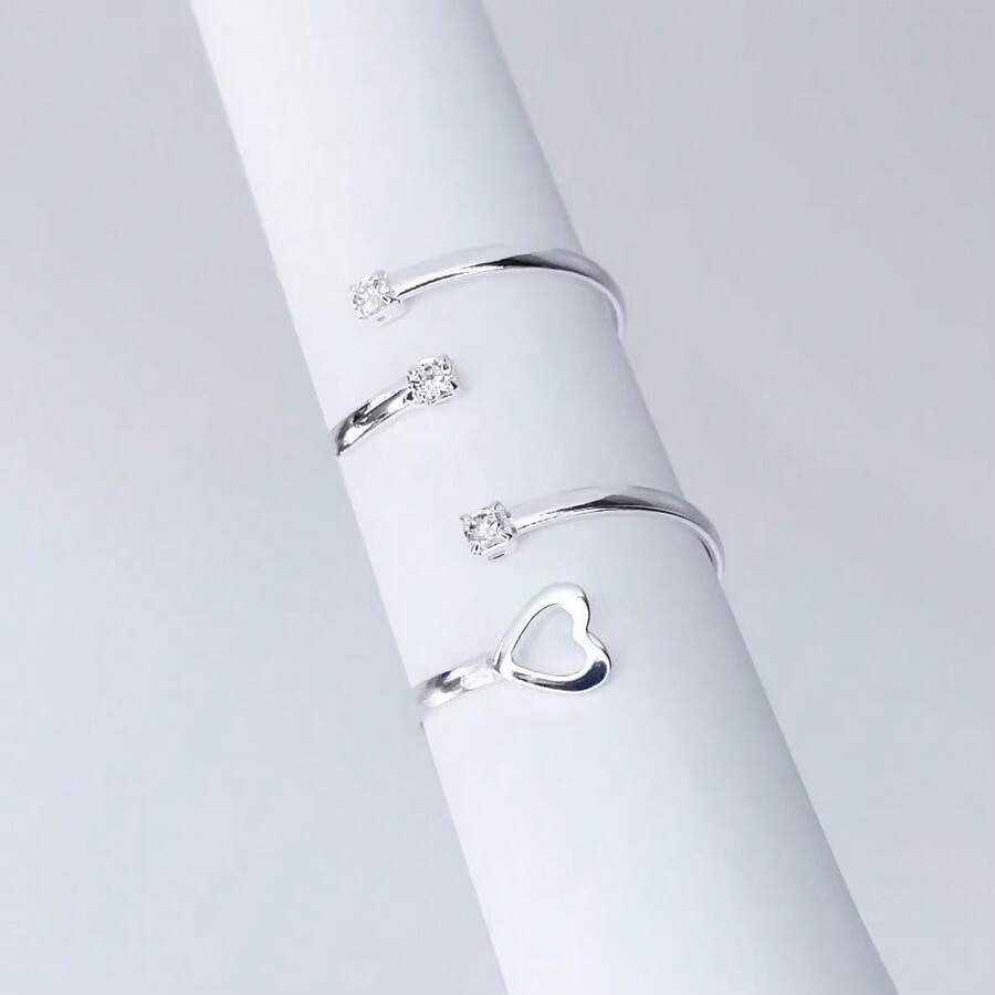 Kit With Two Heart And Zirconia Phalanx Rings And Two Zirconias Silver Plated - Bạc - Xem 1