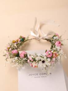 1件粉色玫瑰花波西米亚风新娘婚礼花冠头饰发饰，夏威夷风情，适合女性，派对，少女风，礼物，发饰，头饰，准新娘，情人节配饰，女士发饰 - 粉色 - 查看 4