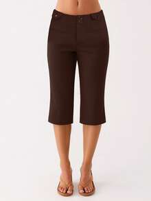 女士老式钱袋低腰裤、七分裤、日常穿着、工作、夏季、低腰、工作教师