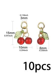 10pcs Double Head Clear Glass Beaded Cherry Pendant, Cute Small Fruit Pendant For Bracelet, Necklace, Earrings, Phone Charm, DIY Handcraft