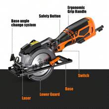 DOVAMAN Circular Saw With Metal Handle, 6 Blades(4½", 4¾"), Cutting Depth 1-11/16" (90°), 1-3/8" (45°), Laser Guide, Corded Saw For Wood