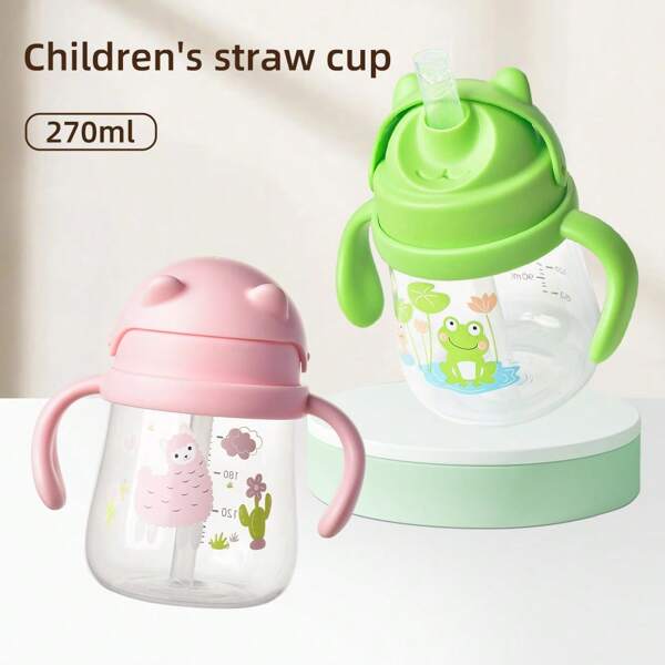 1-3 Years Old Toddler Sippy Cup With Bear Design, Leak-Proof Weighted Straw Cup With Handles, Suitable For 6 Months+, Silicone Straw, PPSU & , 3.4 Oz (97.7g), Multiple Colors