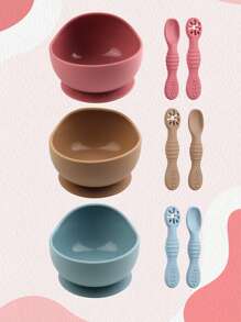 3 Piecesbaby And Toddler Feeding Training Bowl, Baby Silicone Suction Mat And Bowl, Anti-Drop And Anti-Scald Baby Feeding Bowl, For Daily Use