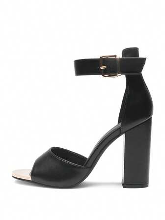 Women's Heeled Sandals In Black Polyurethane - Size US 5-10 / UK 3-8 / EU 36-41 - Ladies Stylish Buckle Strap Block Heels For Parties And Special Occasions - Elegant Summer Footwear Perfect For Weddings And Events