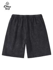 290g Washed Shorts Smoking Themed Summer Men's Retro Washed Casual Street Sports Shorts, Comfortable And Breathable, Suitable For Daily Wear, Adjustable Drawstring Waist Circumference, Elastic Waistband And Pocket - Black - View 3