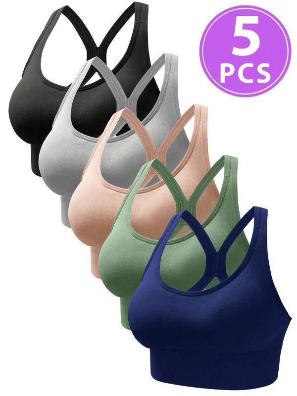 5-Piece Women's Seamless Adjustable Push-Up Sports Bras - Comfort, Breathability, Shockproof & Fashion For Yoga