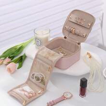 1pc Portable Multi-Functional Jewelry Box With Storage Bag, PU Leather Jewelry Ring Box Necklace Box Jewelry Box Oxidation Proof Birthday Gift, Super Large Capacity Jewelry Box For Earrings, Rings, Bracelets, Necklaces, Hair Accessories, Suitable As Gift For Girlfriends, Friends, Girls For Holiday Or Birthday Summer Goods For Women Storage Organizer Gift Back To School