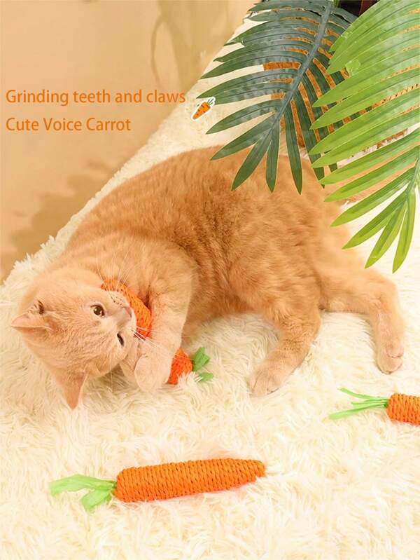 2pcs/Set Cute Carrot Shape Cat Toys, Self-Playing Interactive Chew Toys With Bell For Kitten & Cats'