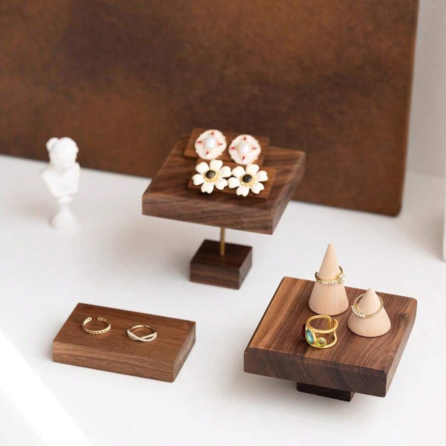 1 Piece Wooden Jewelry Organizer,10X10CM Walnut Bracelet Necklace Display Stand,5/9/12CM High Vertical Square Toy Model Rack Shelf,Home Decoration Display Stands