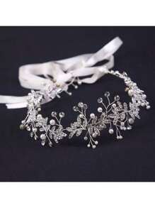 1 Stück Haarband mit Strass-Blatt- und Kunstperlen-Dekor, modischer Braut-Haarzubehör für Alltag, Hochzeit, Feste, Party-Dekoration