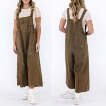 Women Loose Adjustable Strap Denim Bib Overall Jeans Distressed Wide Leg Baggy Overalls Jumpsuit - Black - View 6